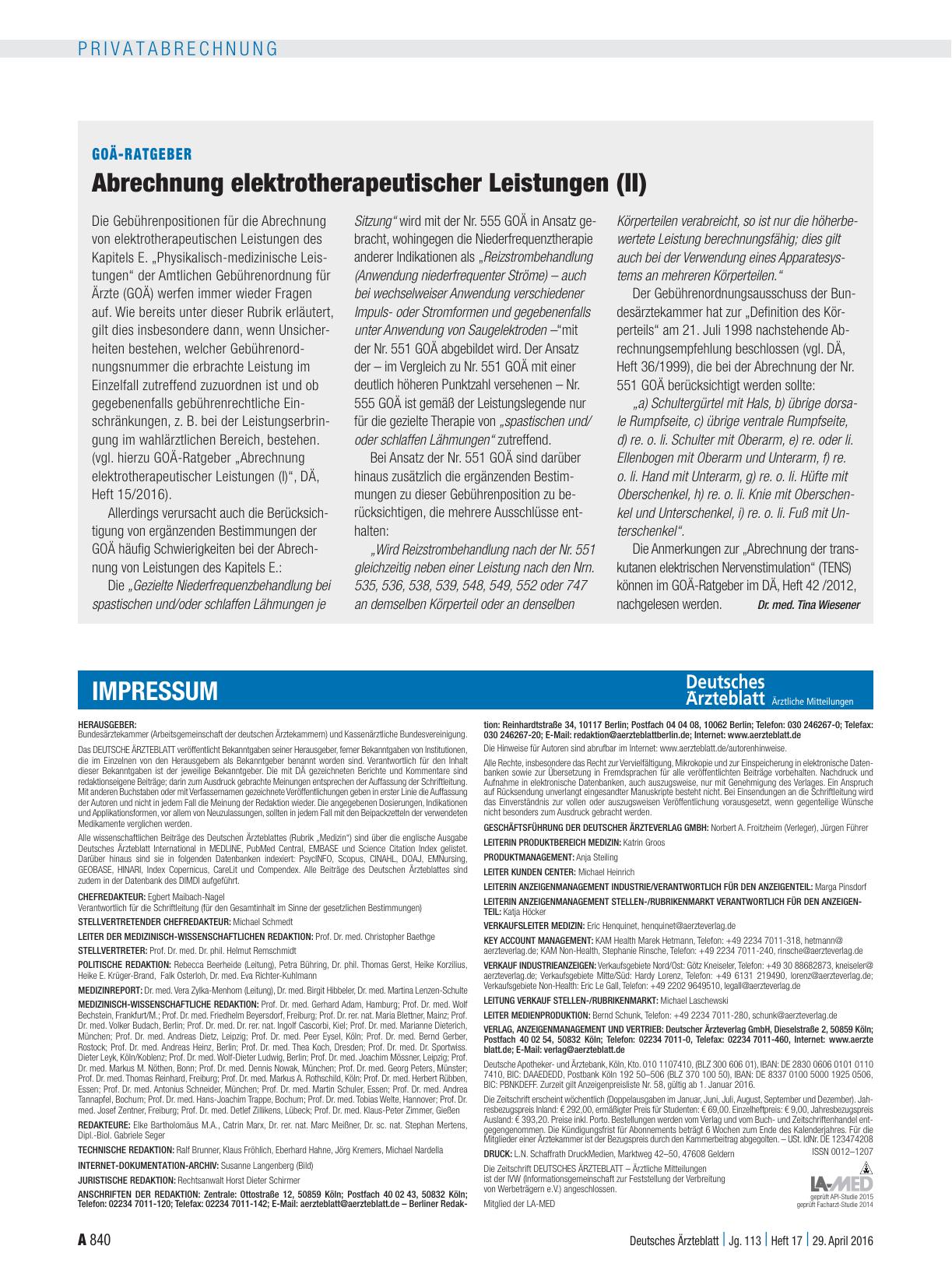 Vorschauseite 1: GOÄ-Ratgeber: Abrechnung elektrotherapeutischer Leistungen (II)