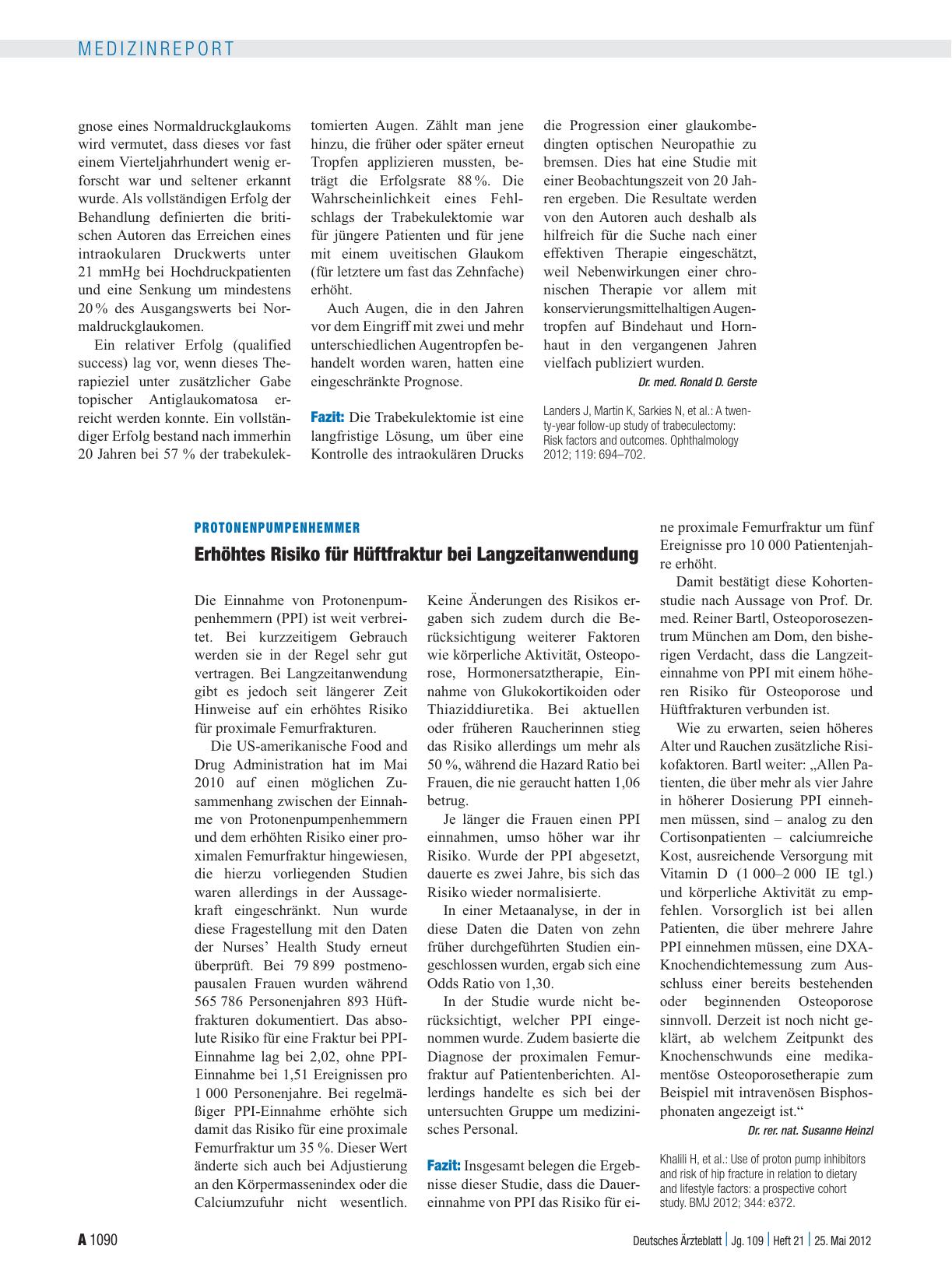 Vorschauseite 1: Protonenpumpenhemmer: Erhöhtes Risiko für Hüftfraktur bei Langzeitanwendung