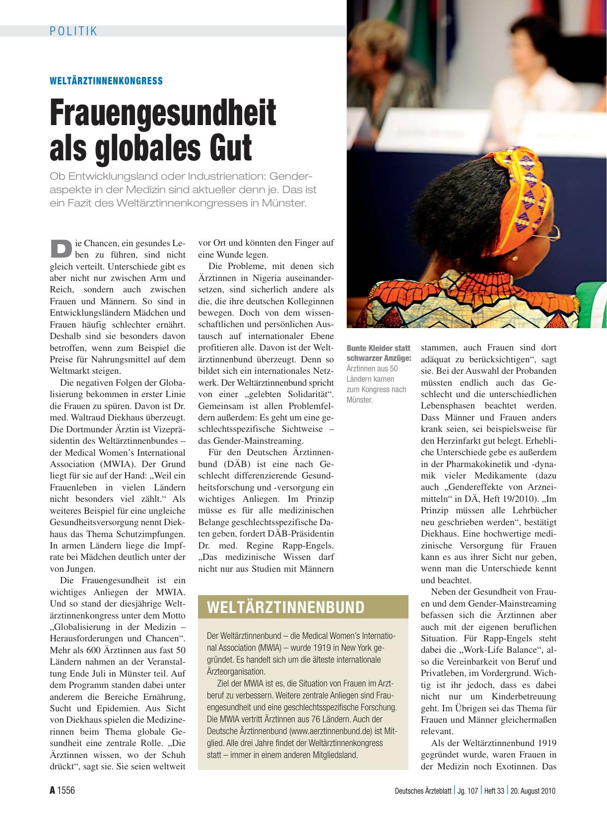 Vorschauseite 1: Weltärztinnenkongress: Frauengesundheit als globales Gut