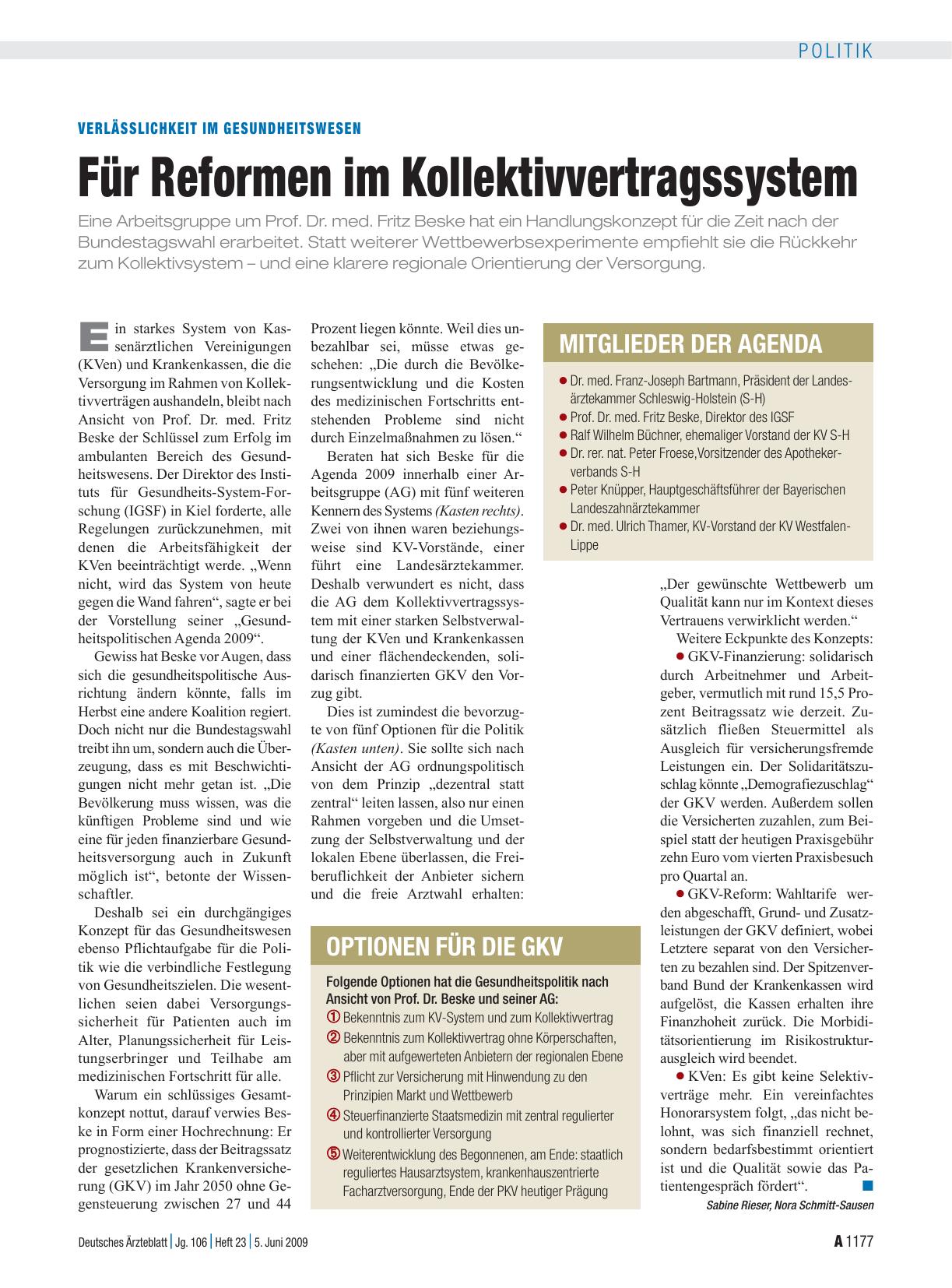 Vorschauseite 1: Verlässlichkeit im Gesundheitswesen: Für Reformen im Kollektivvertragssystem