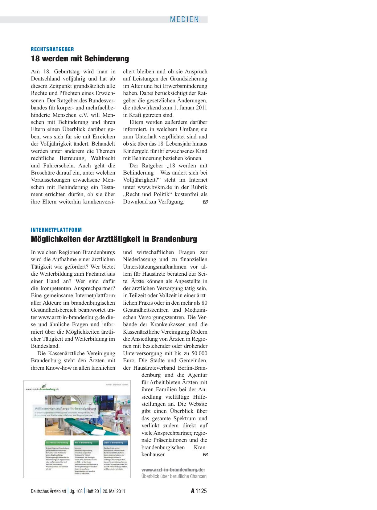 Vorschauseite 1: Internetplattform: Möglichkeiten der Arzttätigkeit in Brandenburg
