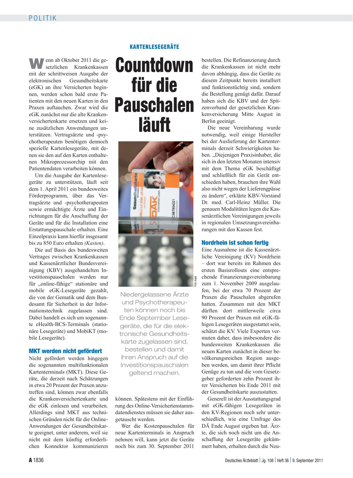 Vorschauseite 1: Kartenlesegeräte: Countdown für die Pauschalen läuft