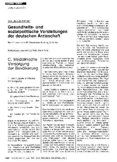 Vorschauseite 1: DAS „BLAUE PAPIER“: Gesundheitsund sozialpolitische Vorstellungen der deutschen Ärzteschaft