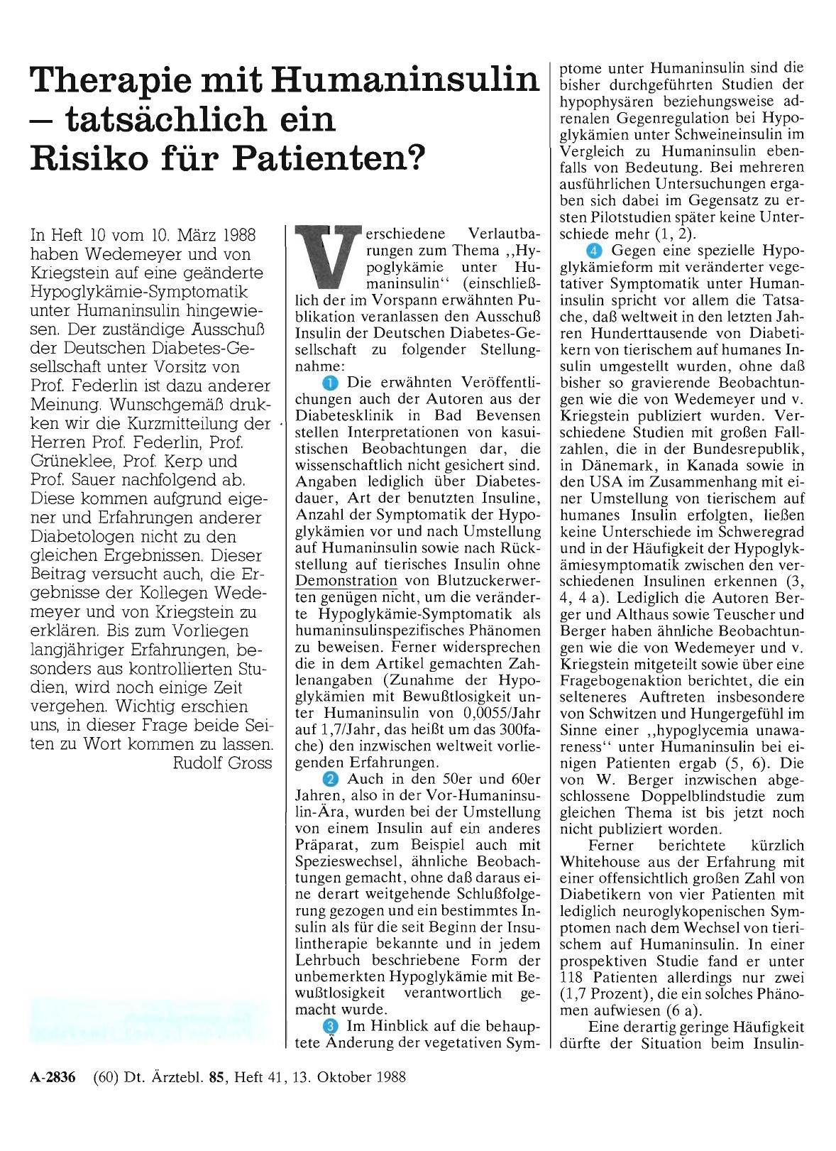 Vorschauseite 1: Therapie mit Humaninsulin - tatsächlich ein Risiko für Patienten?