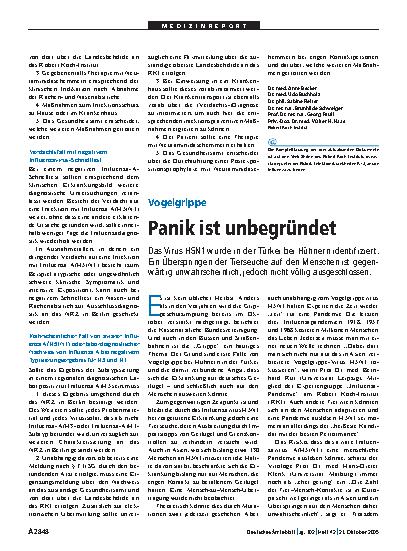 Vorschauseite 1: Vogelgrippe: Panik ist unbegründet