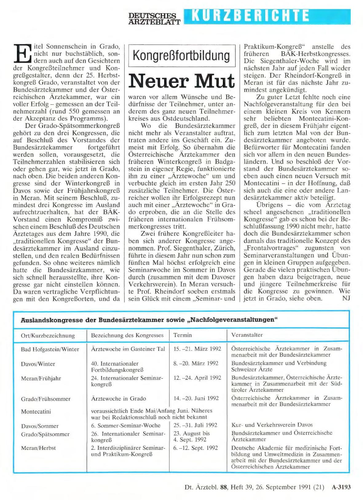 Vorschauseite 1: Kongreßfortbildung: Neuer Mut