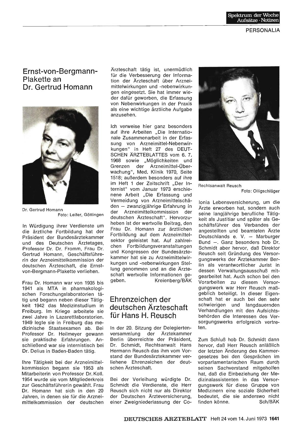 Vorschauseite 1: Ernst-von-BergmannPlakette an Dr. Gertrud Homann