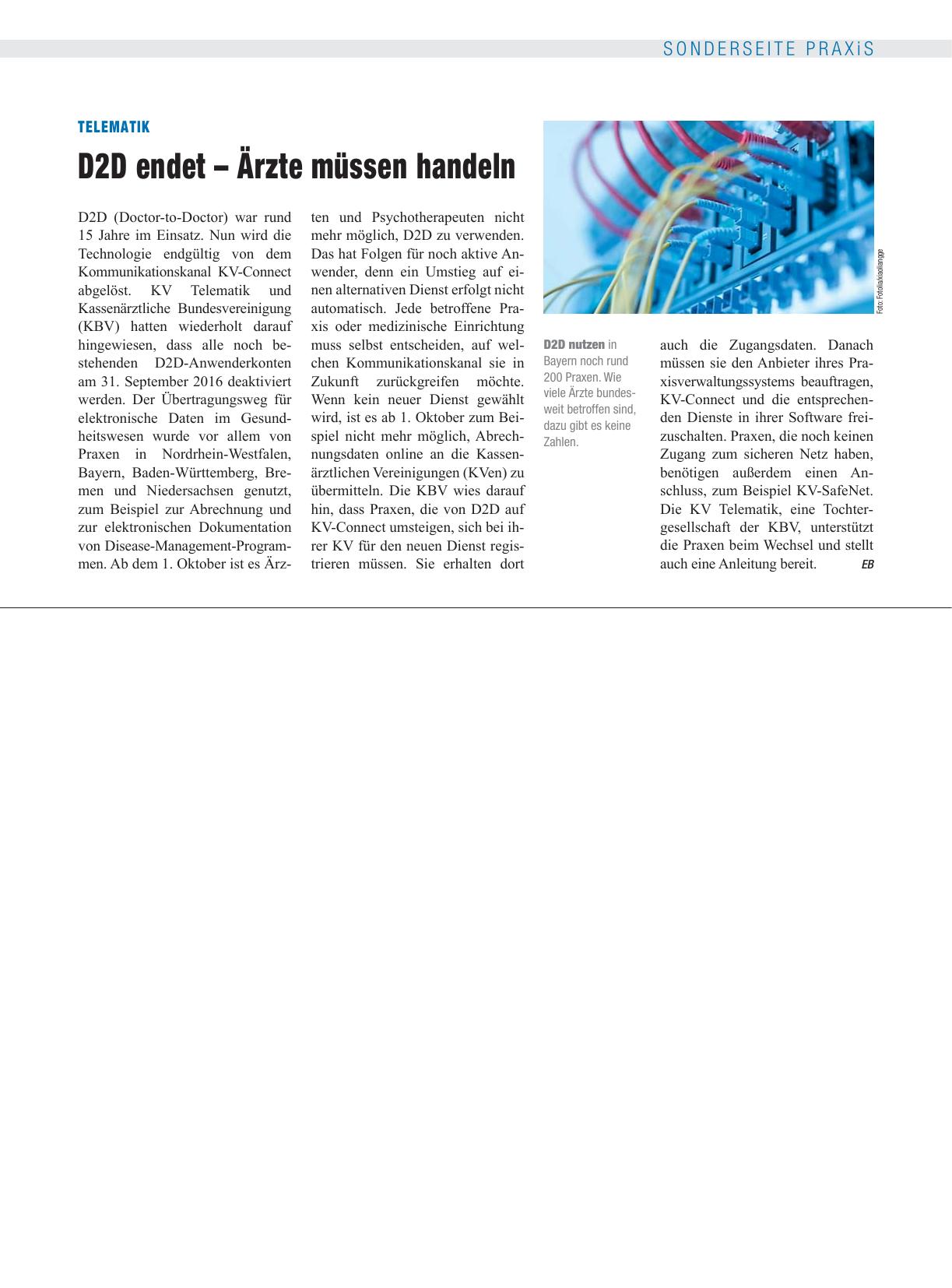 Vorschauseite 1: Telematik: D2D endet – Ärzte müssen handeln