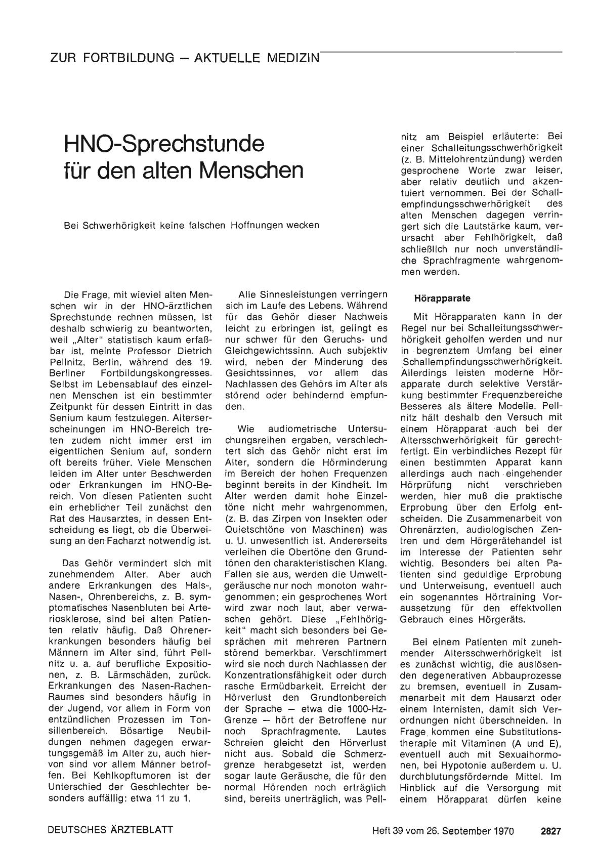 Vorschauseite 1: HNO-Sprechstunde für den alten Menschen