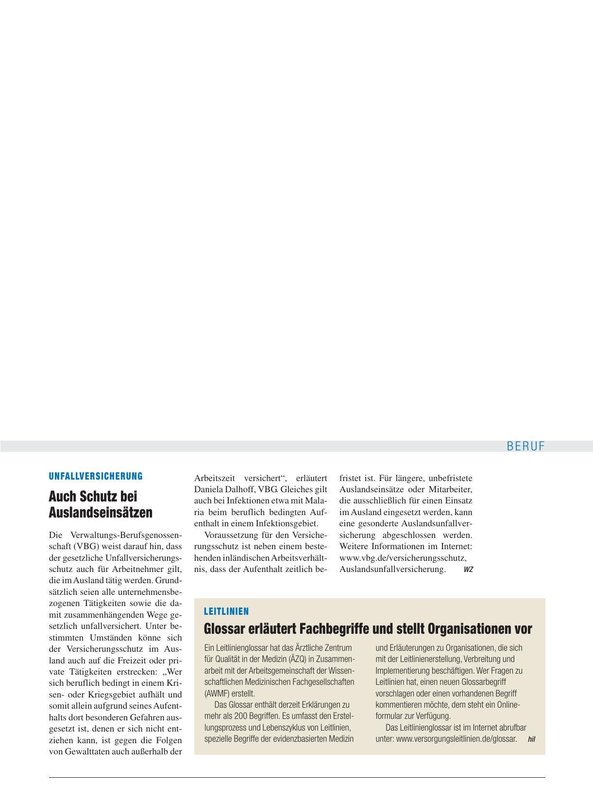 Vorschauseite 1: Leitlinien: Glossar erläutert Fachbegriffe und stellt Organisationen vor