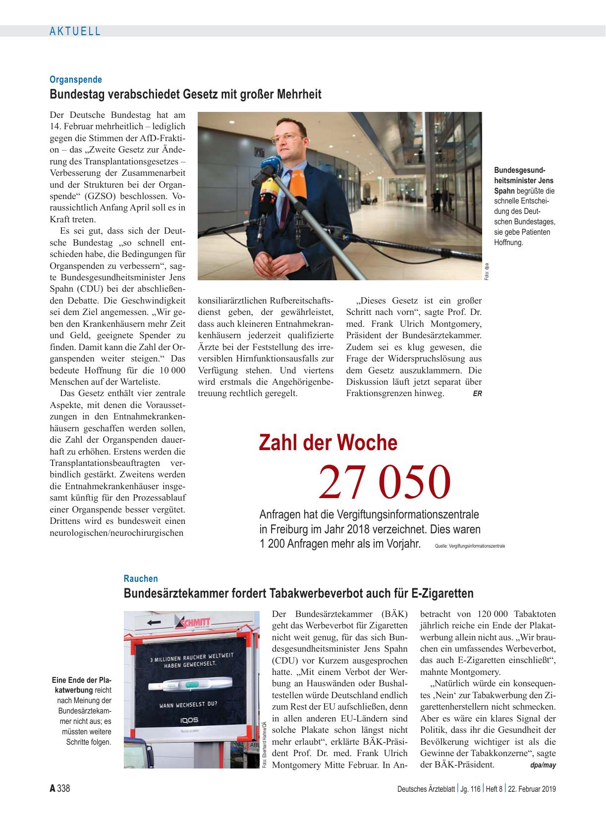 Vorschauseite 1: Rauchen: Bundesärztekammer fordert Tabakwerbeverbot auch für E-Zigaretten