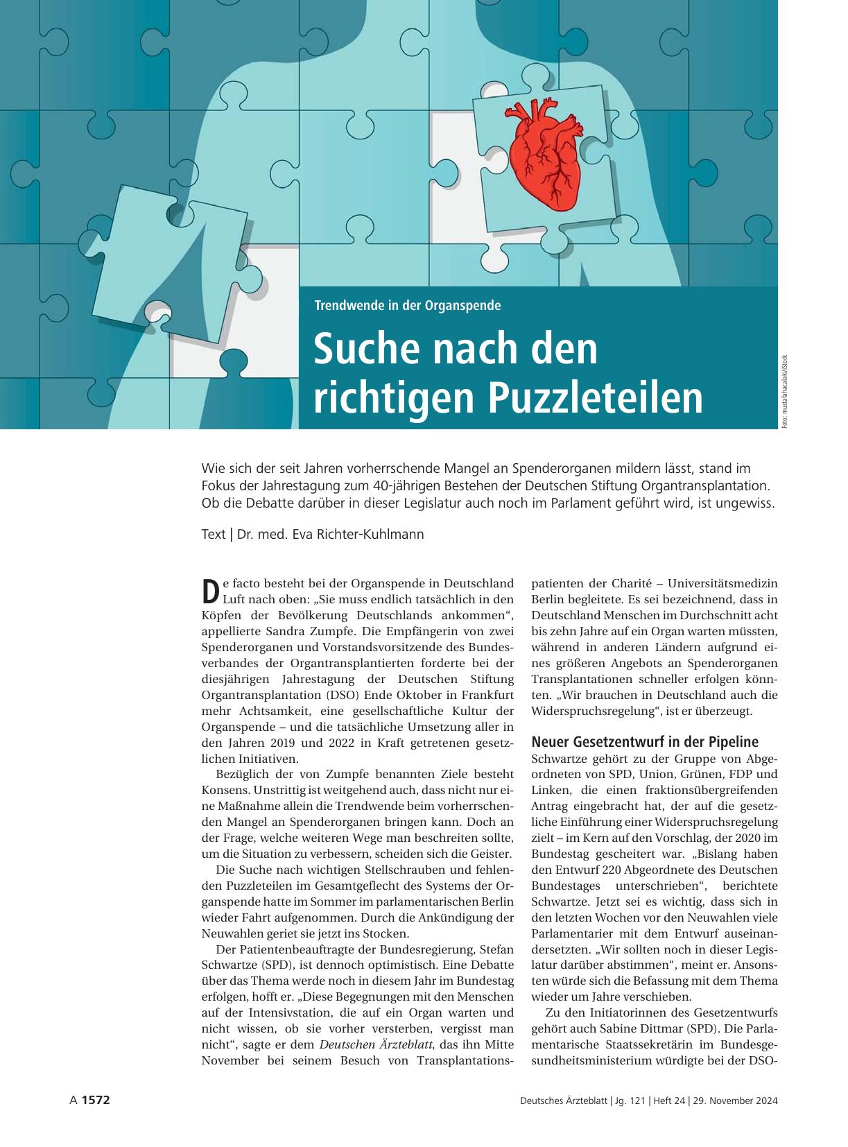 Vorschauseite 1: Trendwende in der Organspende: Suche nach den richtigen Puzzleteilen