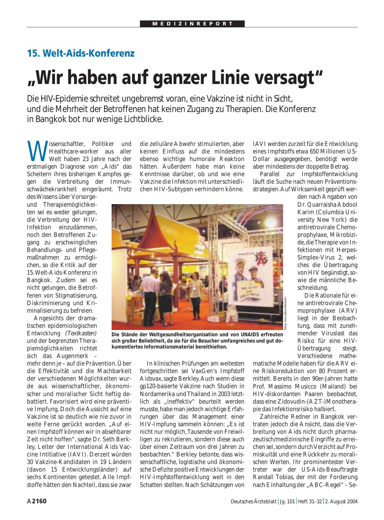 Vorschauseite 1: 15. Welt-Aids-Konferenz: „Wir haben auf ganzer Linie versagt“