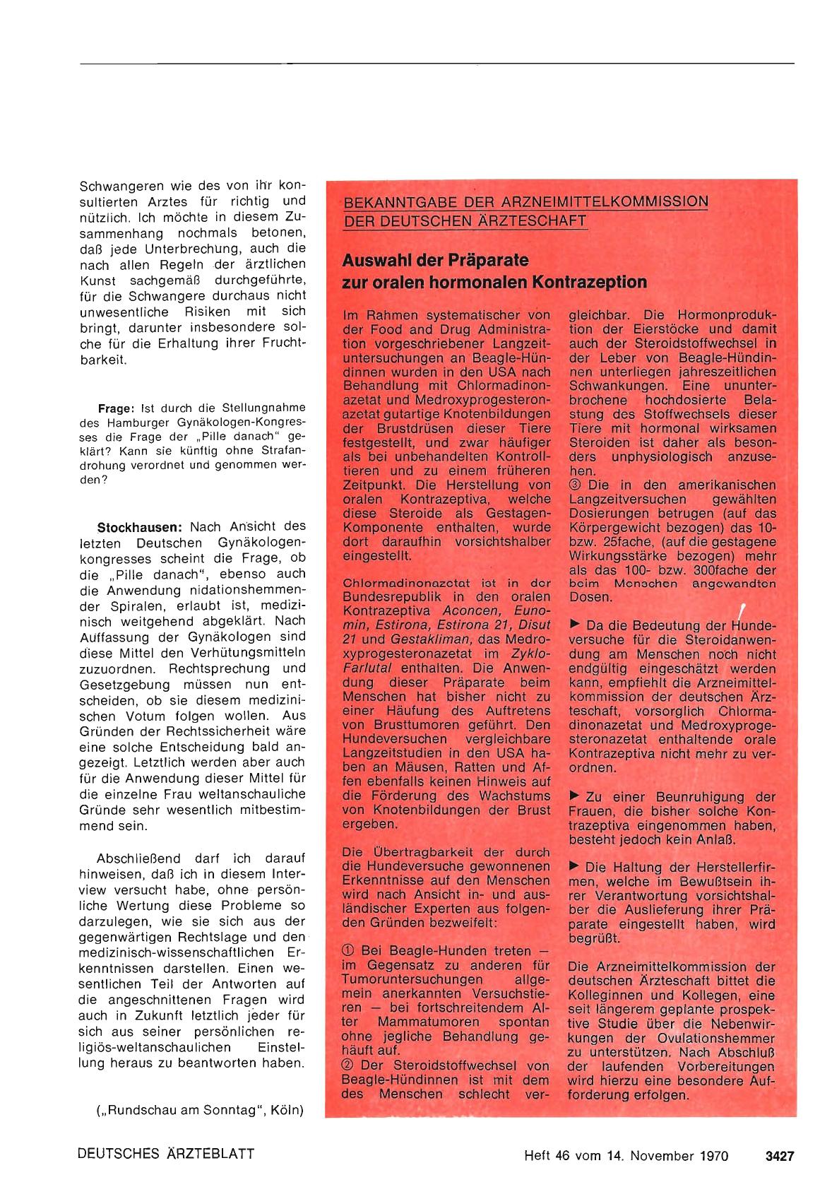 Vorschauseite 1: Bekanntgabe der Arzneimittelkommission der deutschen Ärzteschaft: Auswahl der Präparate zur hormonalen Kontrazeption