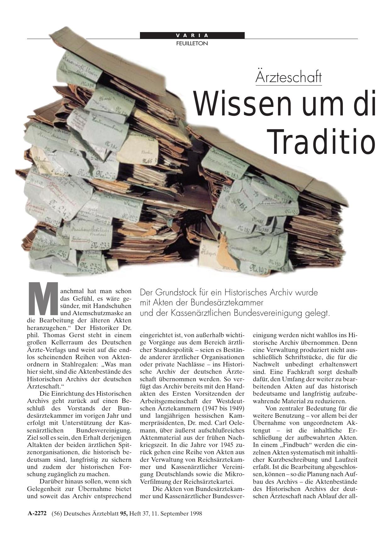 Vorschauseite 1: Ärzteschaft Wissen um die eigenen Traditionen