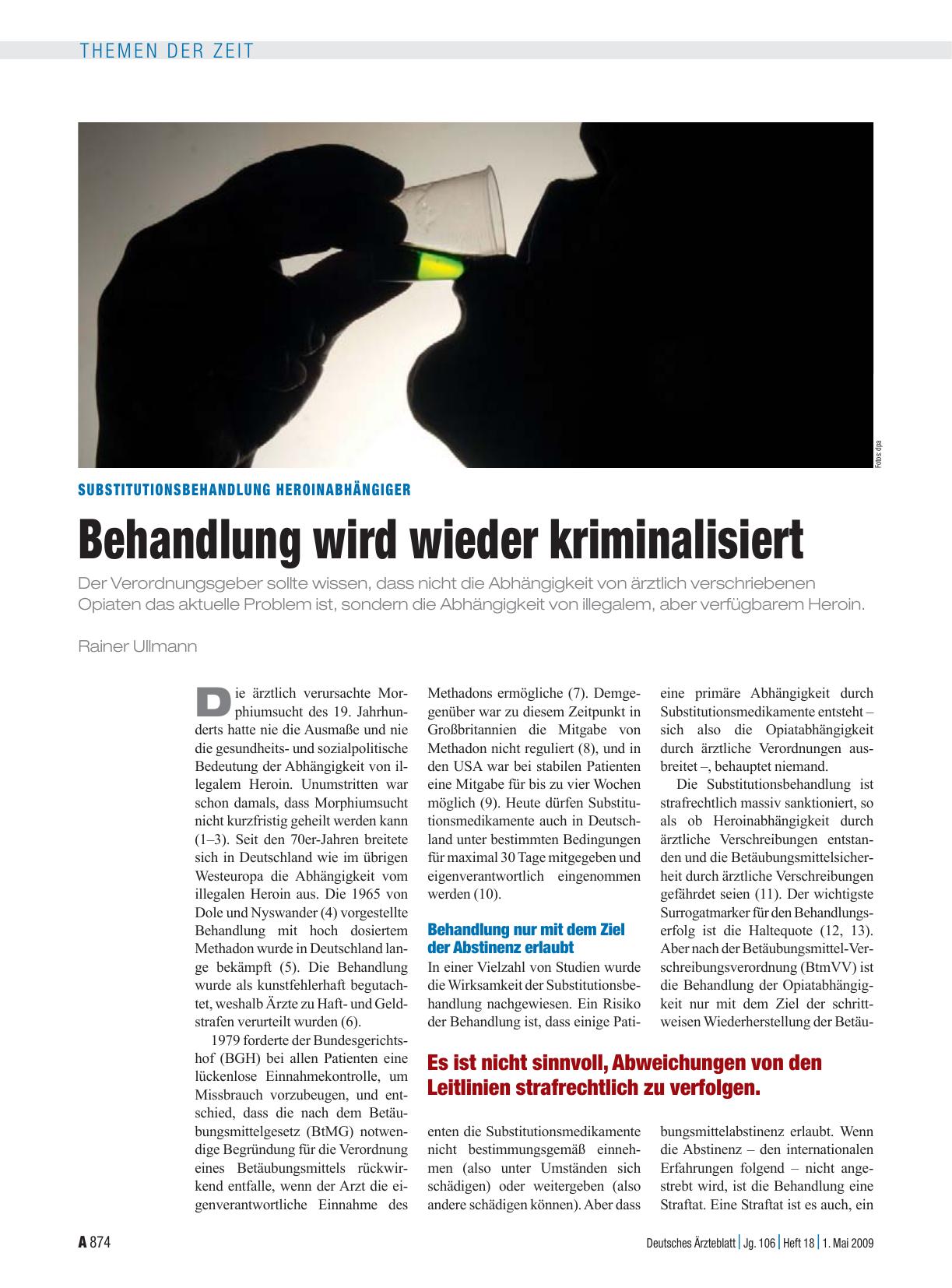 Vorschauseite 1: Substitutionsbehandlung Heroinabhängiger: Behandlung wird wieder kriminalisiert