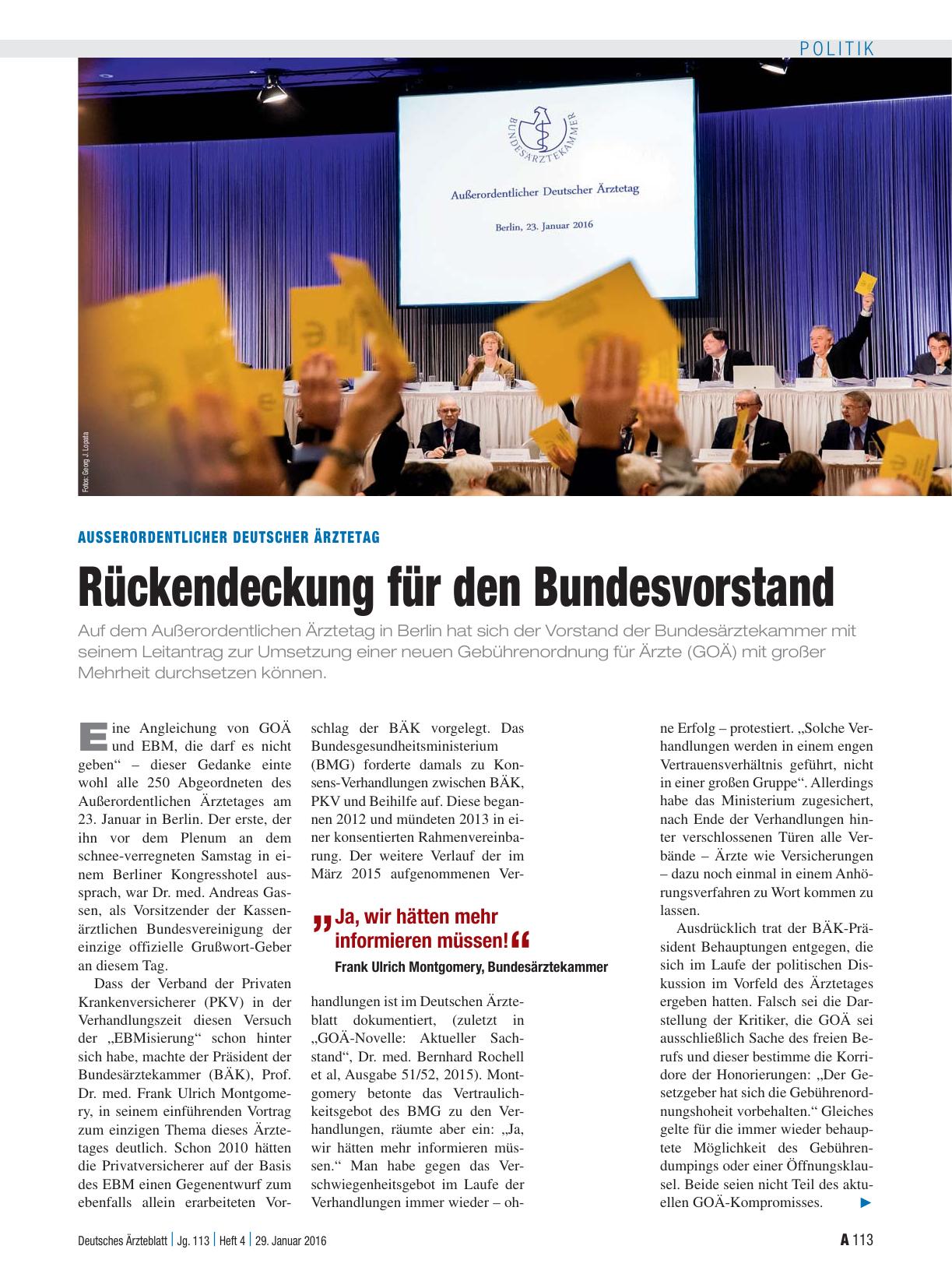 Vorschauseite 1: Ausserordentlicher Deutscher Ärztetag: Rückendeckung für den Bundesvorstand