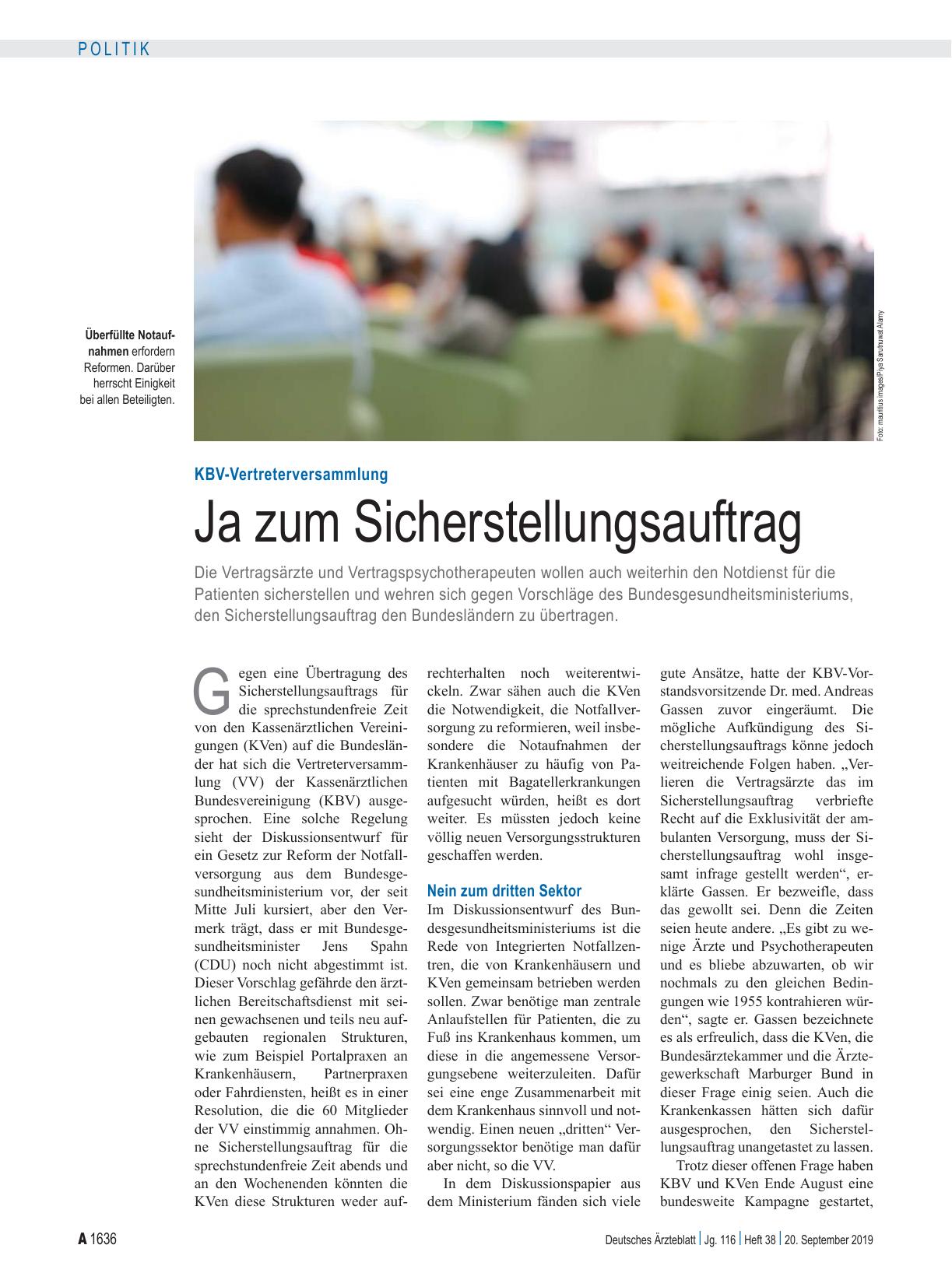 Vorschauseite 1: KBV-Vertreterversammlung: Ja zum Sicherstellungsauftrag