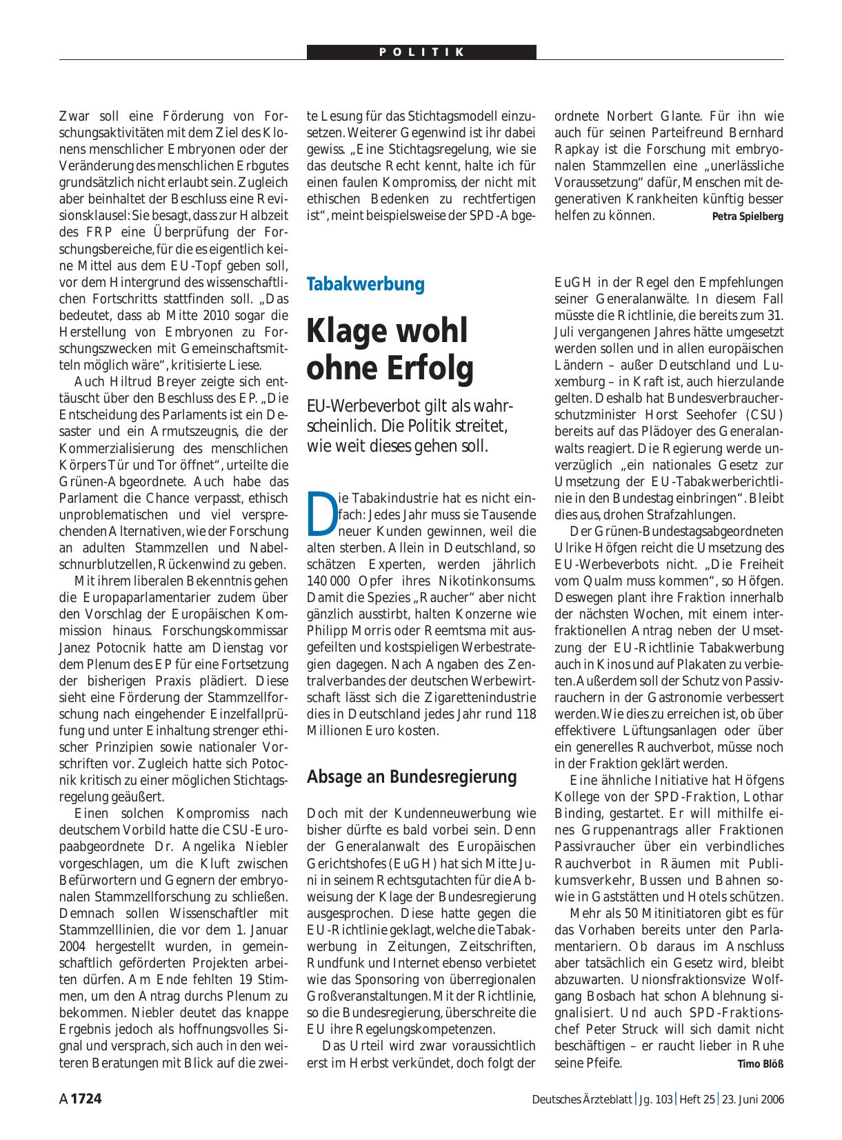 Vorschauseite 1: Tabakwerbung: Klage wohl ohne Erfolg