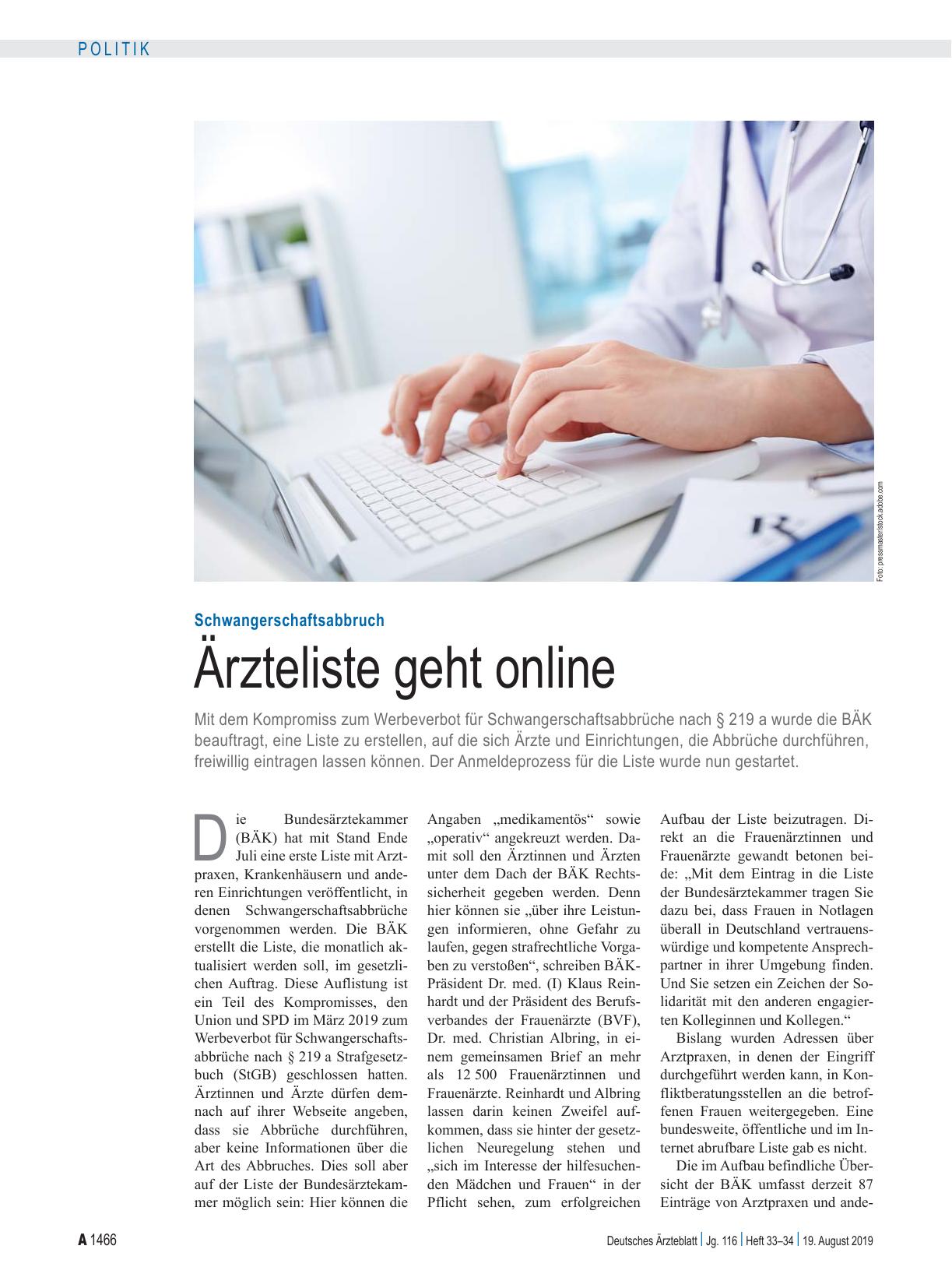 Vorschauseite 1: Schwangerschaftsabbruch: Ärzteliste geht online