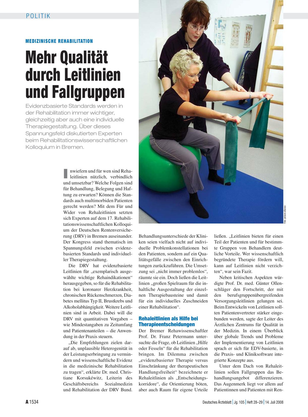 Vorschauseite 1: Medizinische Rehabilitation: Mehr Qualität durch Leitlinien und Fallgruppen