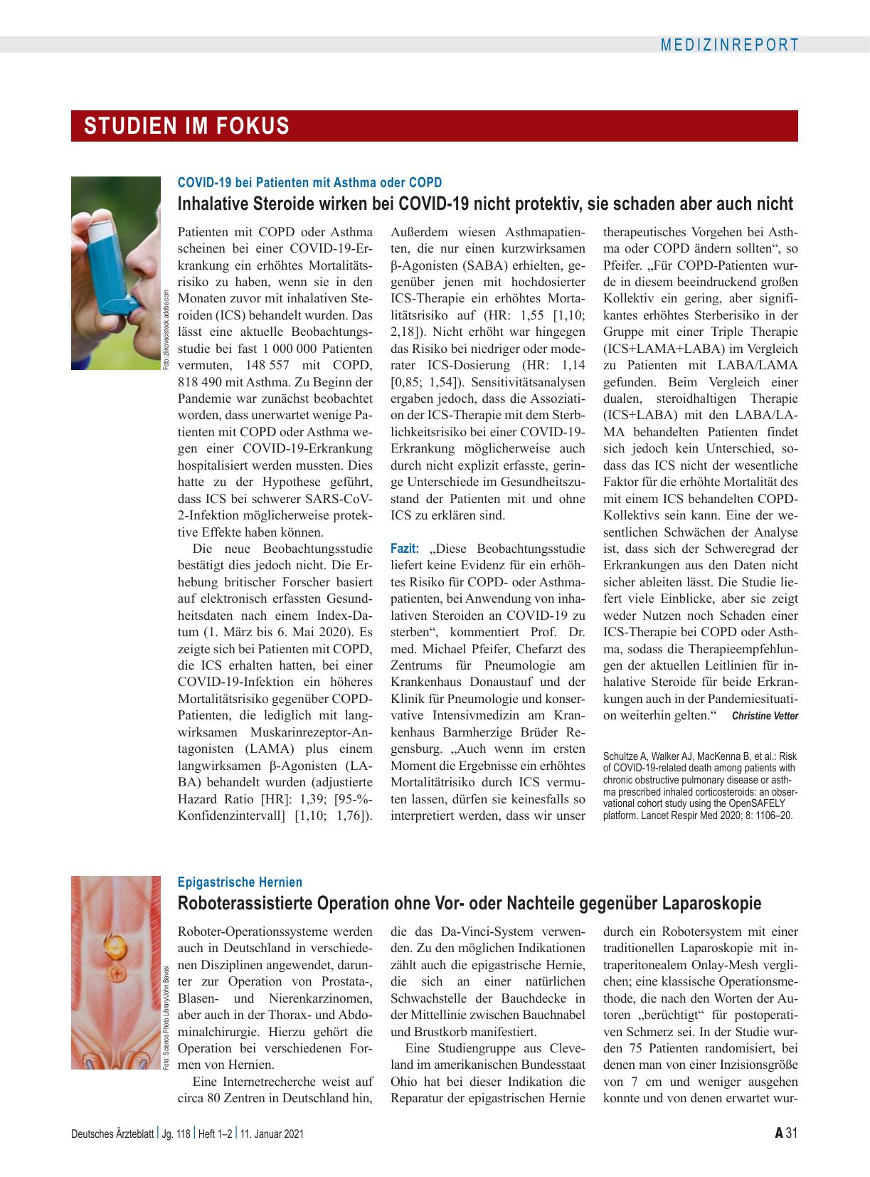 Vorschauseite 1: COVID-19 bei Patienten mit Asthma oder COPD: Inhalative Steroide wirken bei COVID-19 nicht protektiv, sie schaden aber auch nicht