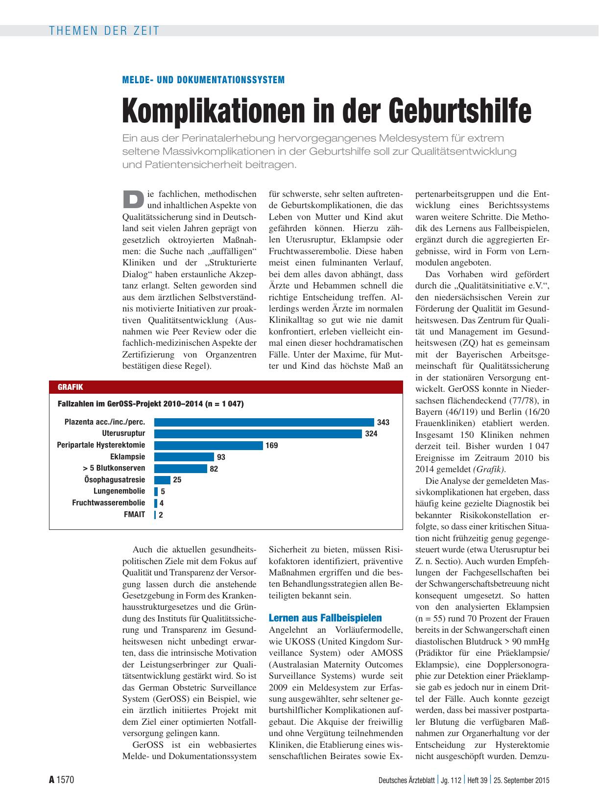 Vorschauseite 1: Meldeund Dokumentationssystem: Komplikationen in der Geburtshilfe