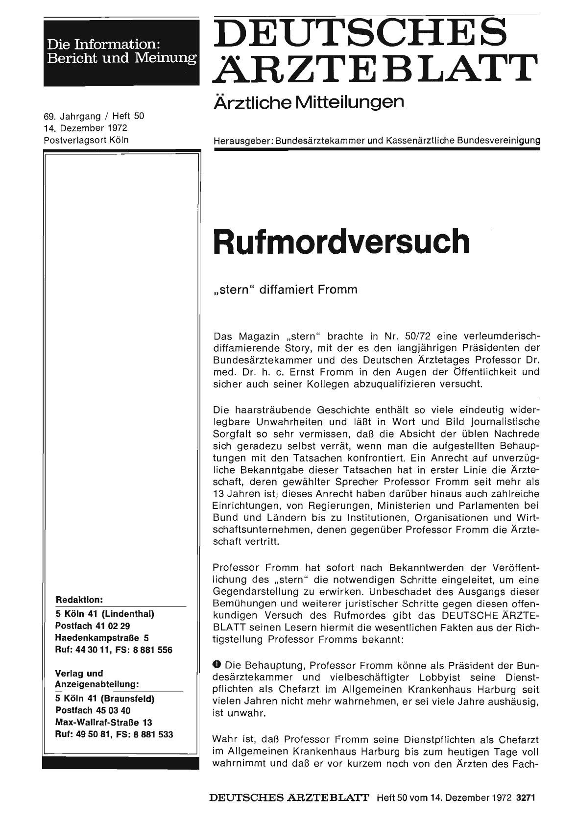 Vorschauseite 1: Rufmordversuch: „stern" diffamiert Fromm