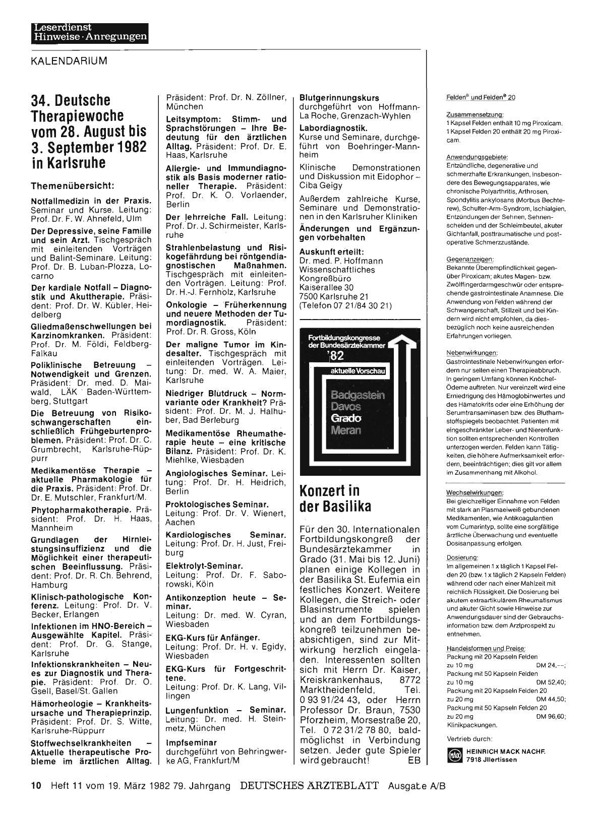 Vorschauseite 1: 34. Deutsche Therapiewoche vom 28. August bis 3. September 1982 in Karlsruhe