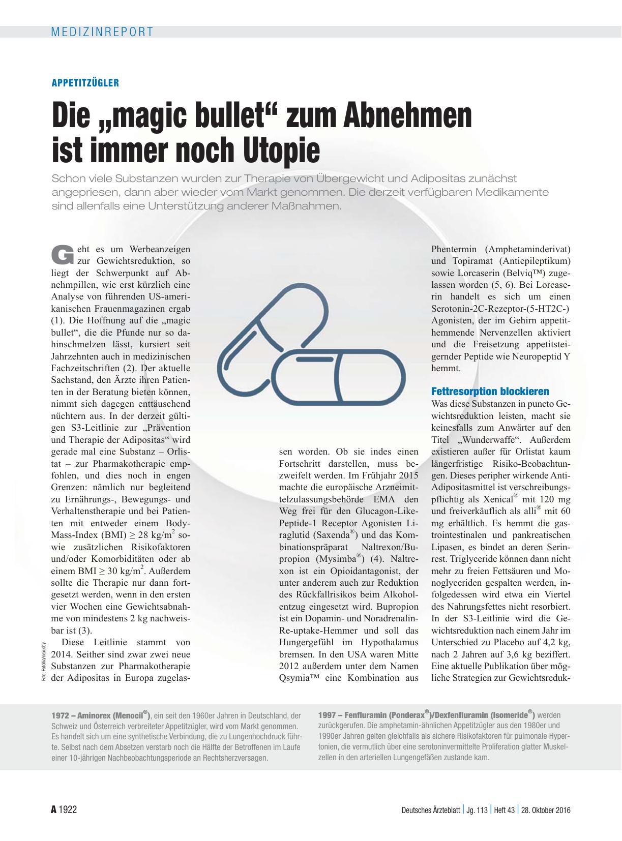 Vorschauseite 1: Appetitzügler: Die „magic bullet“ zum Abnehmen ist immer noch Utopie