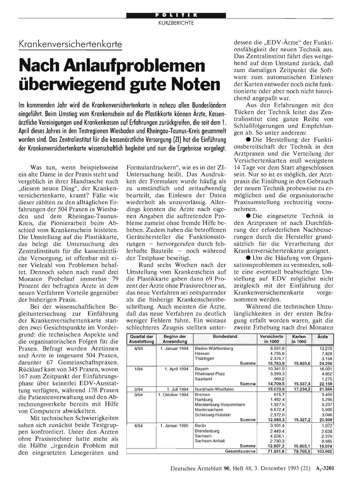 Vorschauseite 1: Krankenversichertenkarte: Nach Anlaufproblemen überwiegend gute Noten