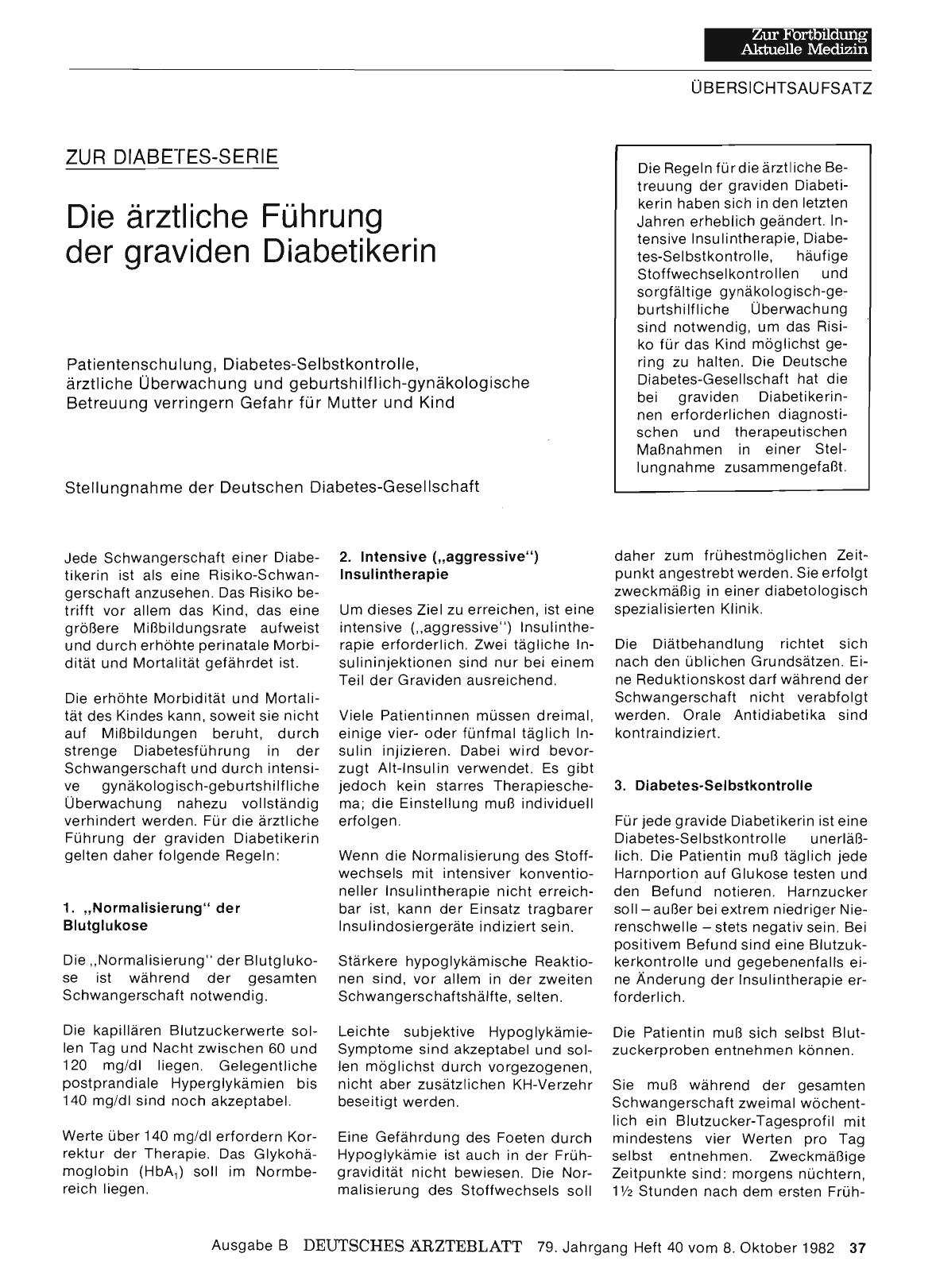 Vorschauseite 1: ZUR DIABETES-SERIE: Die ärztliche Führung der graviden Diabetikerin