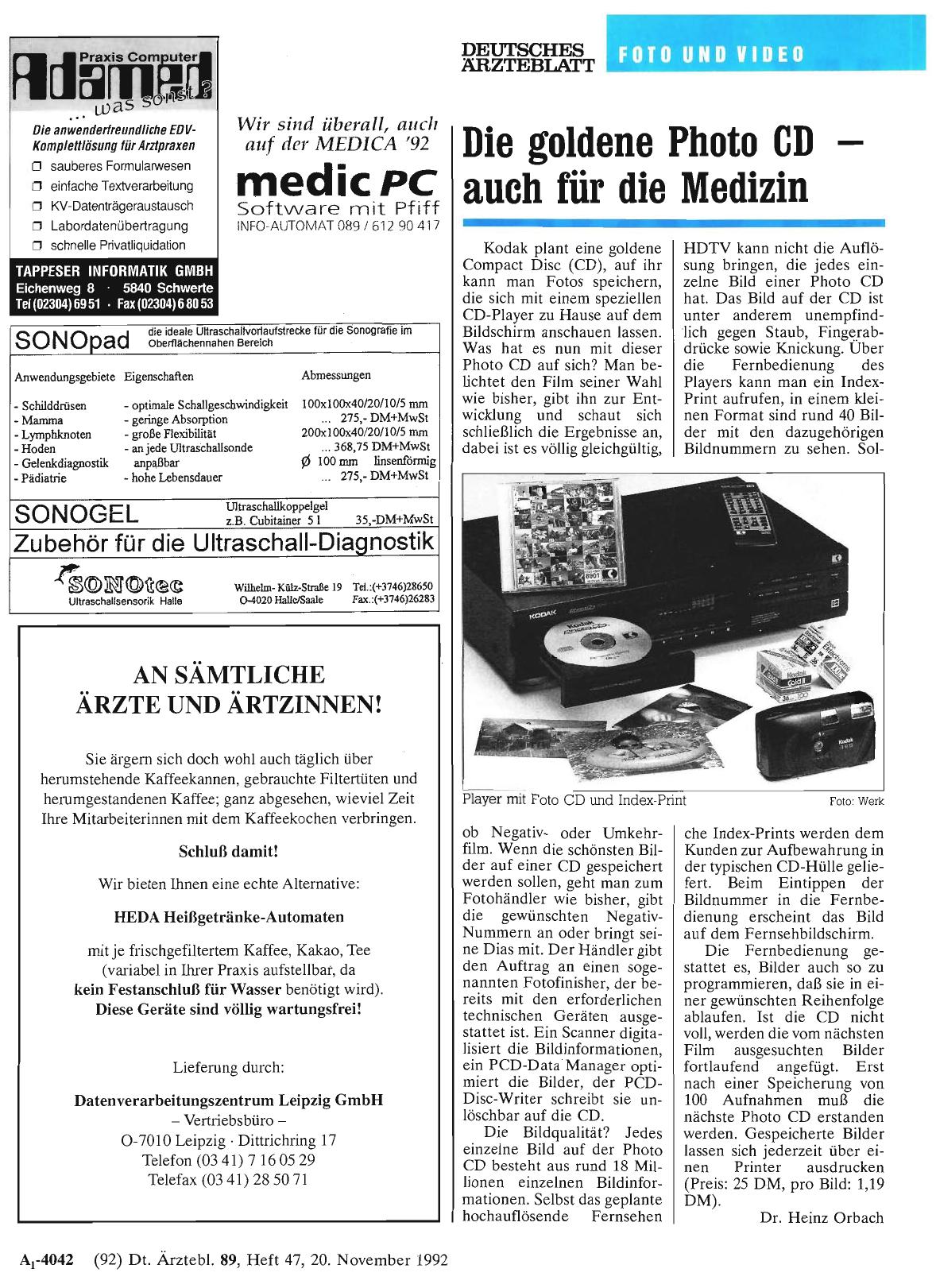 Vorschauseite 1: Die goldene Photo CD - auch für die Medizin