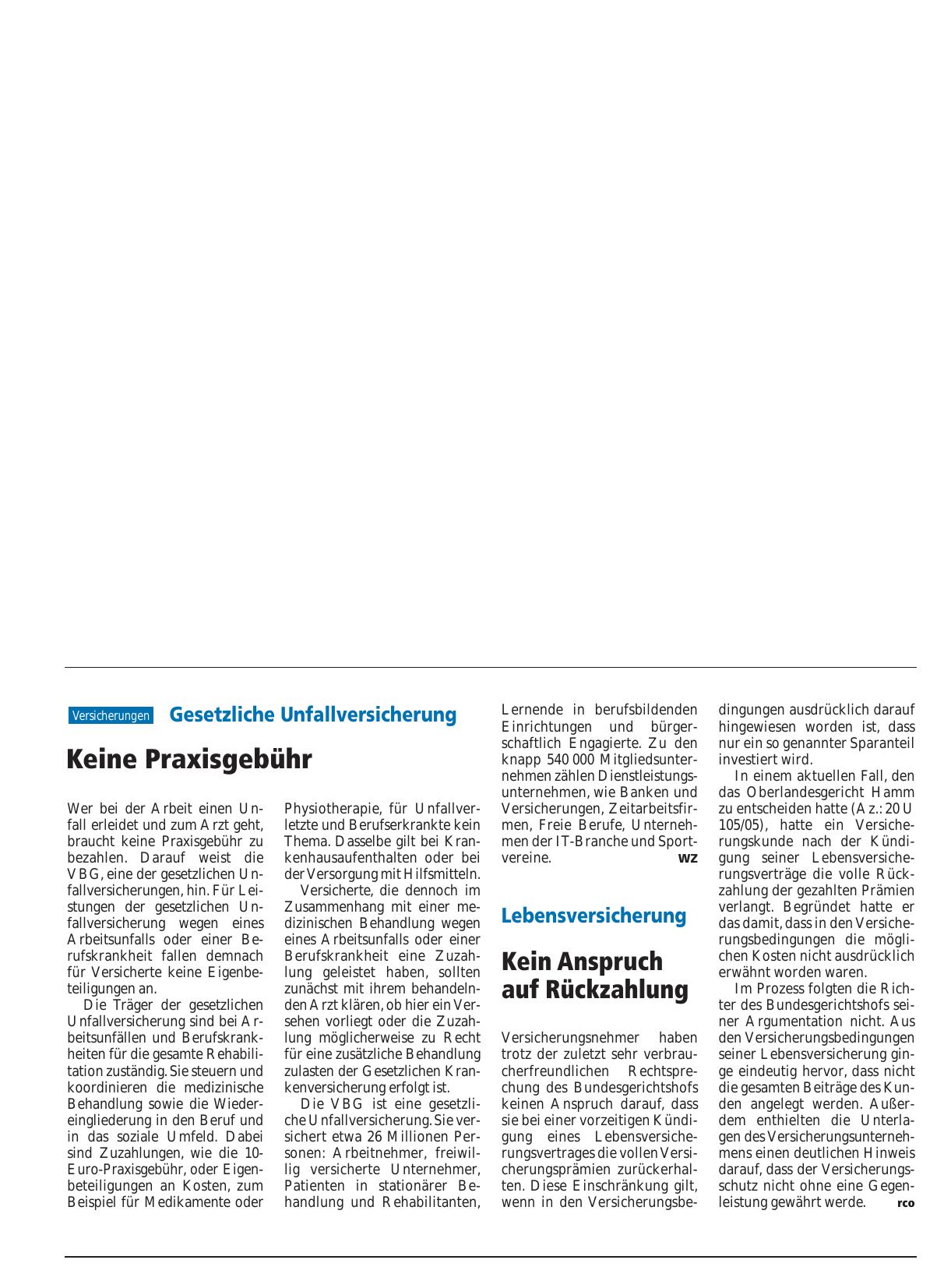 Vorschauseite 1: Lebensversicherung: Kein Anspruch auf Rückzahlung