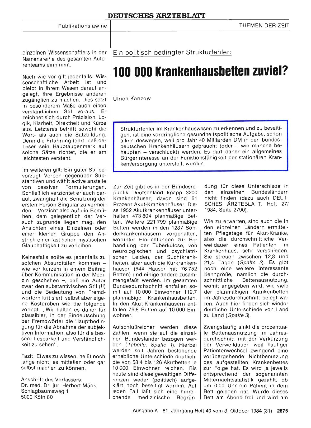 Vorschauseite 1: Ein politisch bedingter Strukturfehler: 100 000 Krankenhausbetten zuviel?