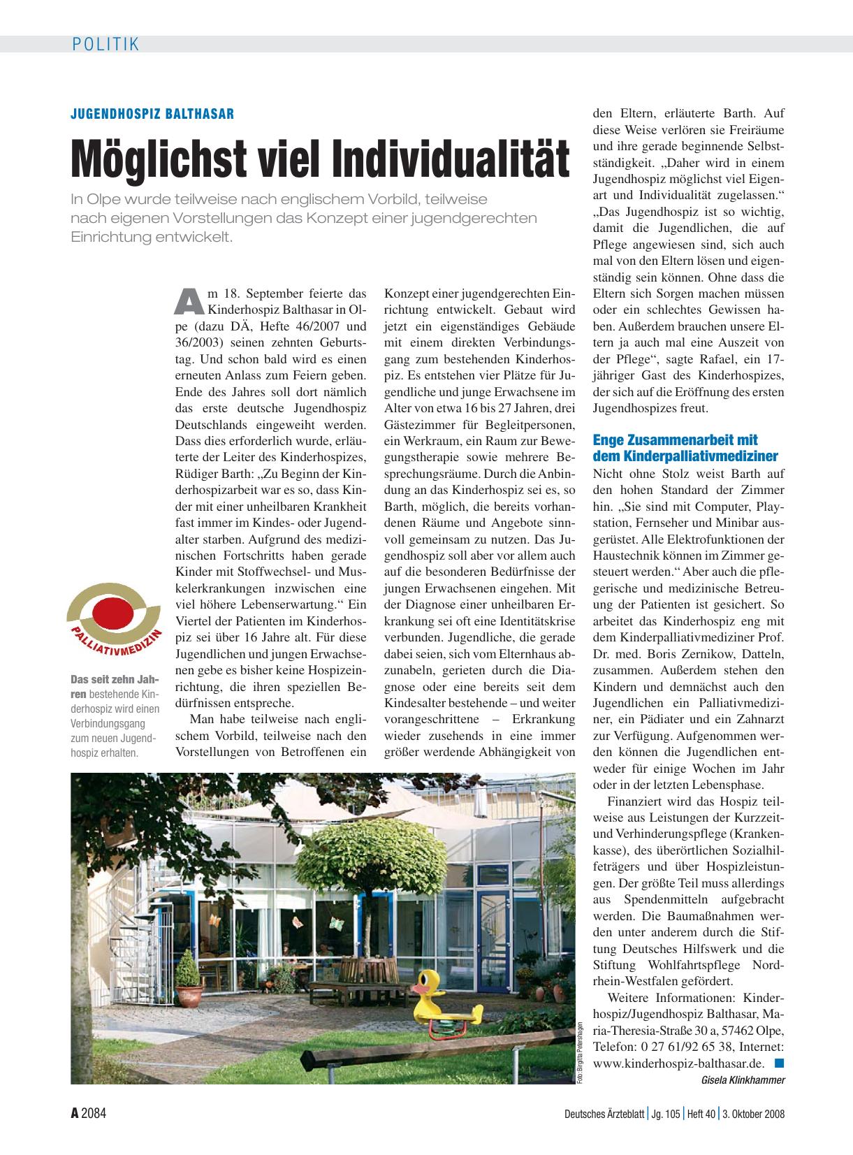Vorschauseite 1: Jugendhospiz Balthasar: Möglichst viel Individualität
