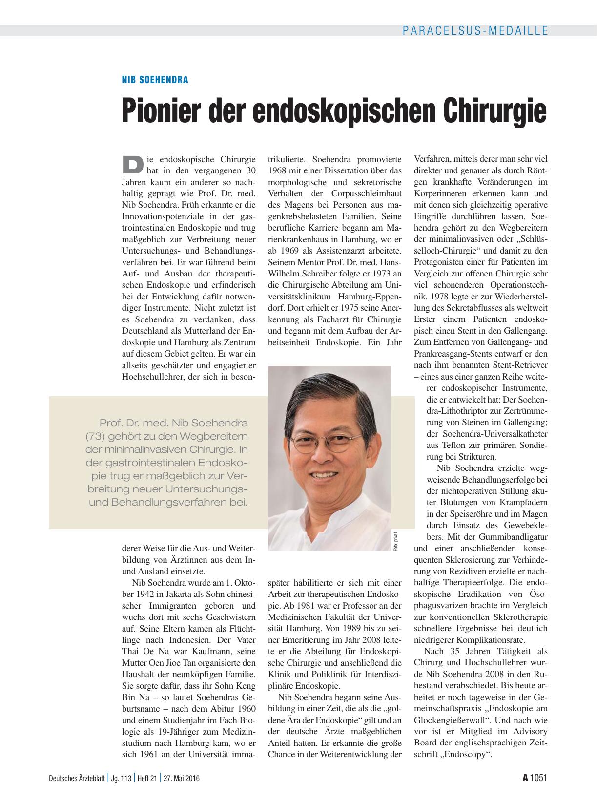 Vorschauseite 1: Nib Soehendra: Pionier der endoskopischen Chirurgie