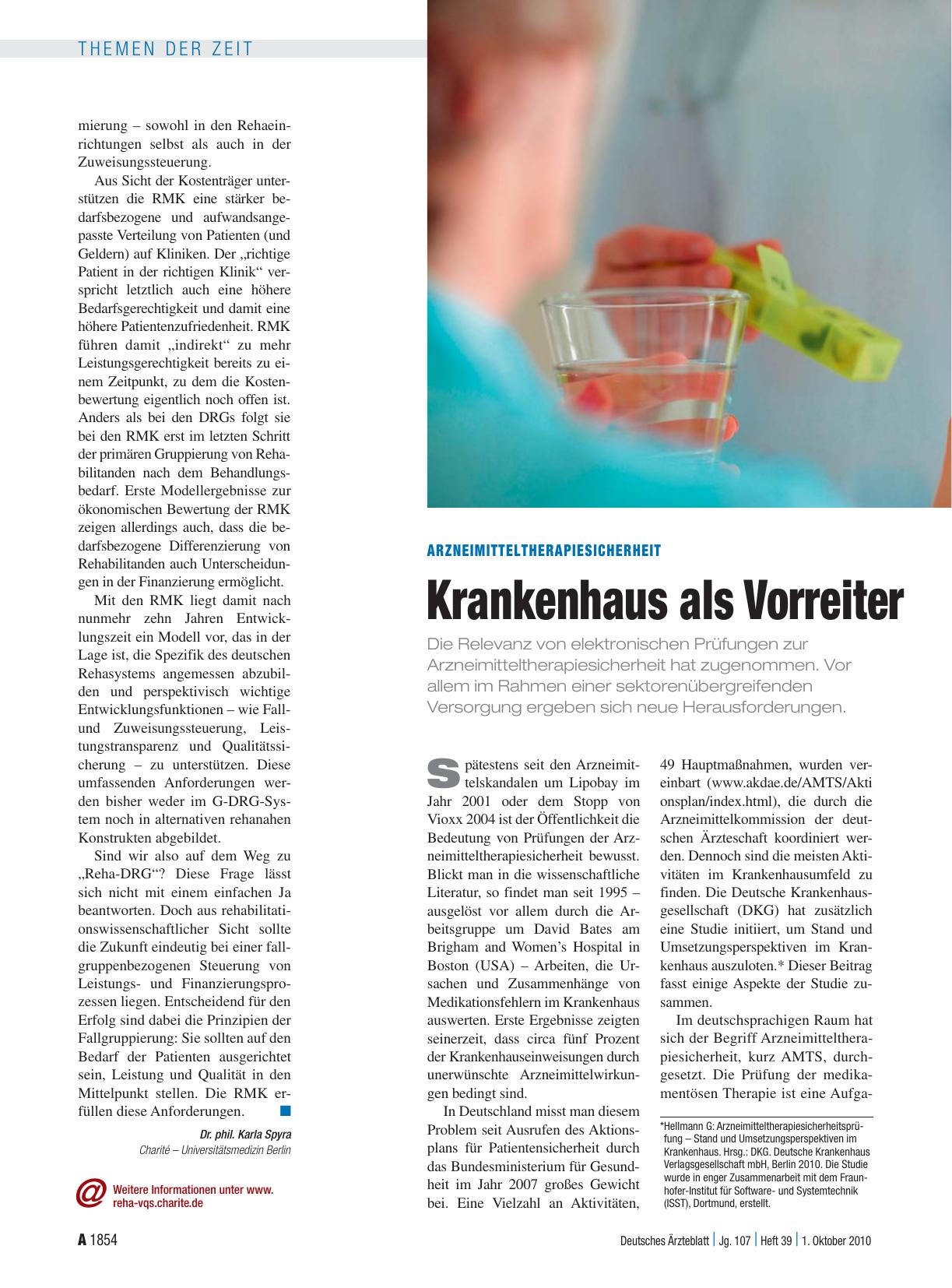 Vorschauseite 1: Arzneimitteltherapiesicherheit: Krankenhaus als Vorreiter