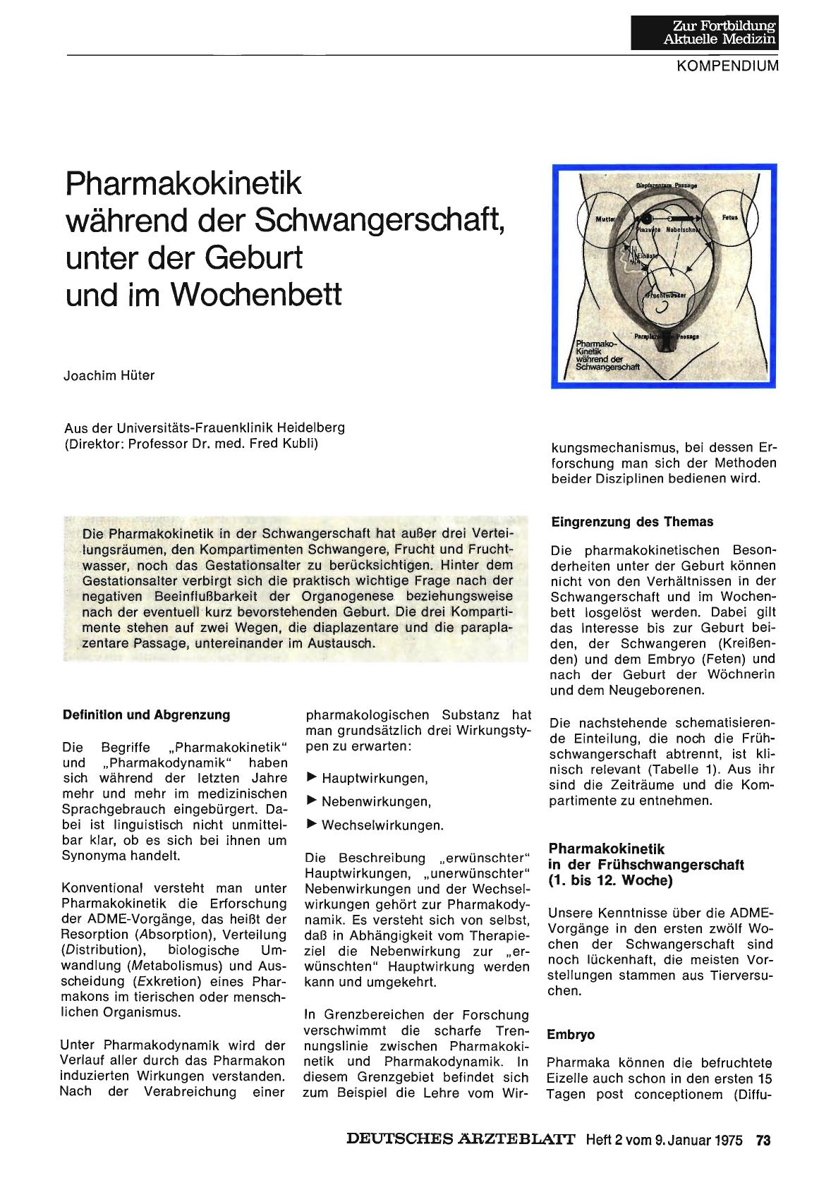 Vorschauseite 1: Pharmakakinetik während der Schwangerschaft, unter der Geburt und im Wochenbett