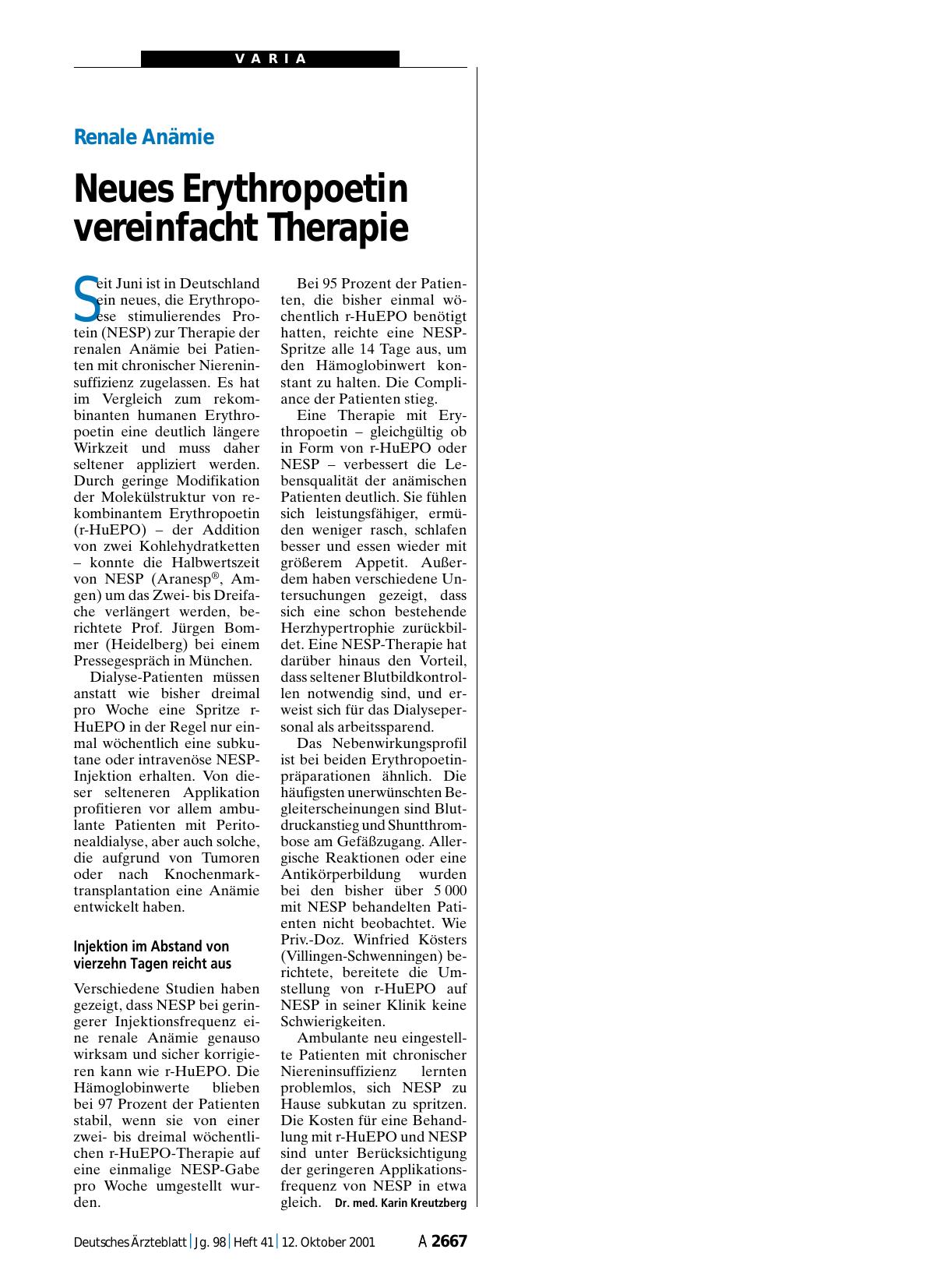 Vorschauseite 1: Renale Anämie: Neues Erythropoetin vereinfacht Therapie