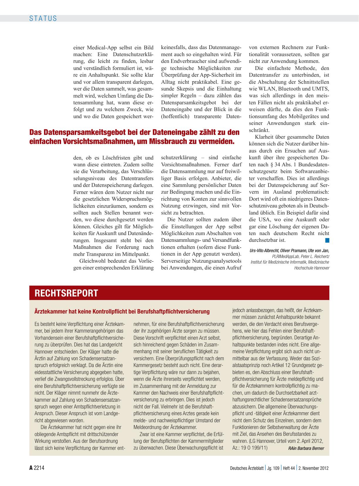 Vorschauseite 1: Ärztekammer hat keine Kontrollpflicht bei Berufshaftpflichtversicherung