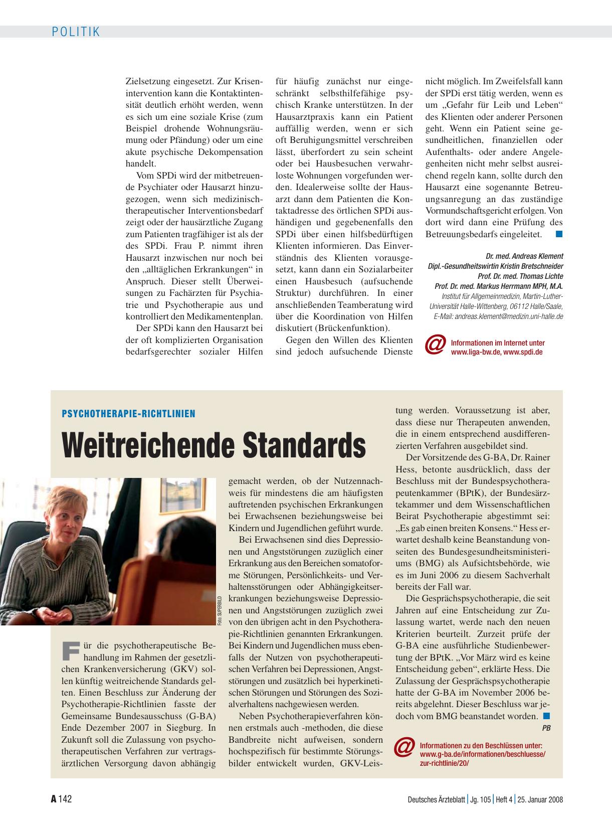 Vorschauseite 1: Psychotherapie-Richtlinien: Weitreichende Standards