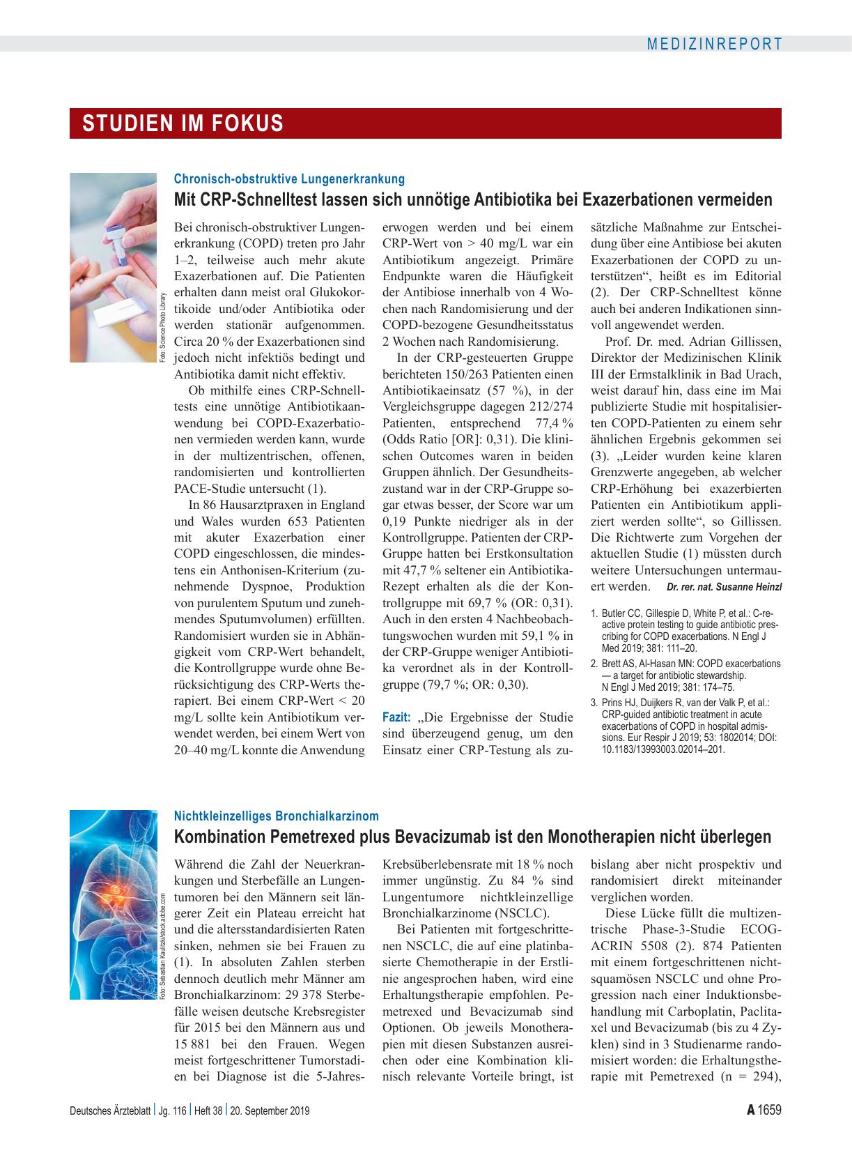 Vorschauseite 1: Nichtkleinzelliges Bronchialkarzinom: Kombination Pemetrexed plus Bevacizumab ist den Monotherapien nicht überlegen