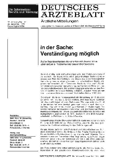 Vorschauseite 1: In der Sache: Verständigung möglich - Ärzte-Repräsentanten diskutierten mit Journalisten über aktuelle Probleme des Gesundheitswesens