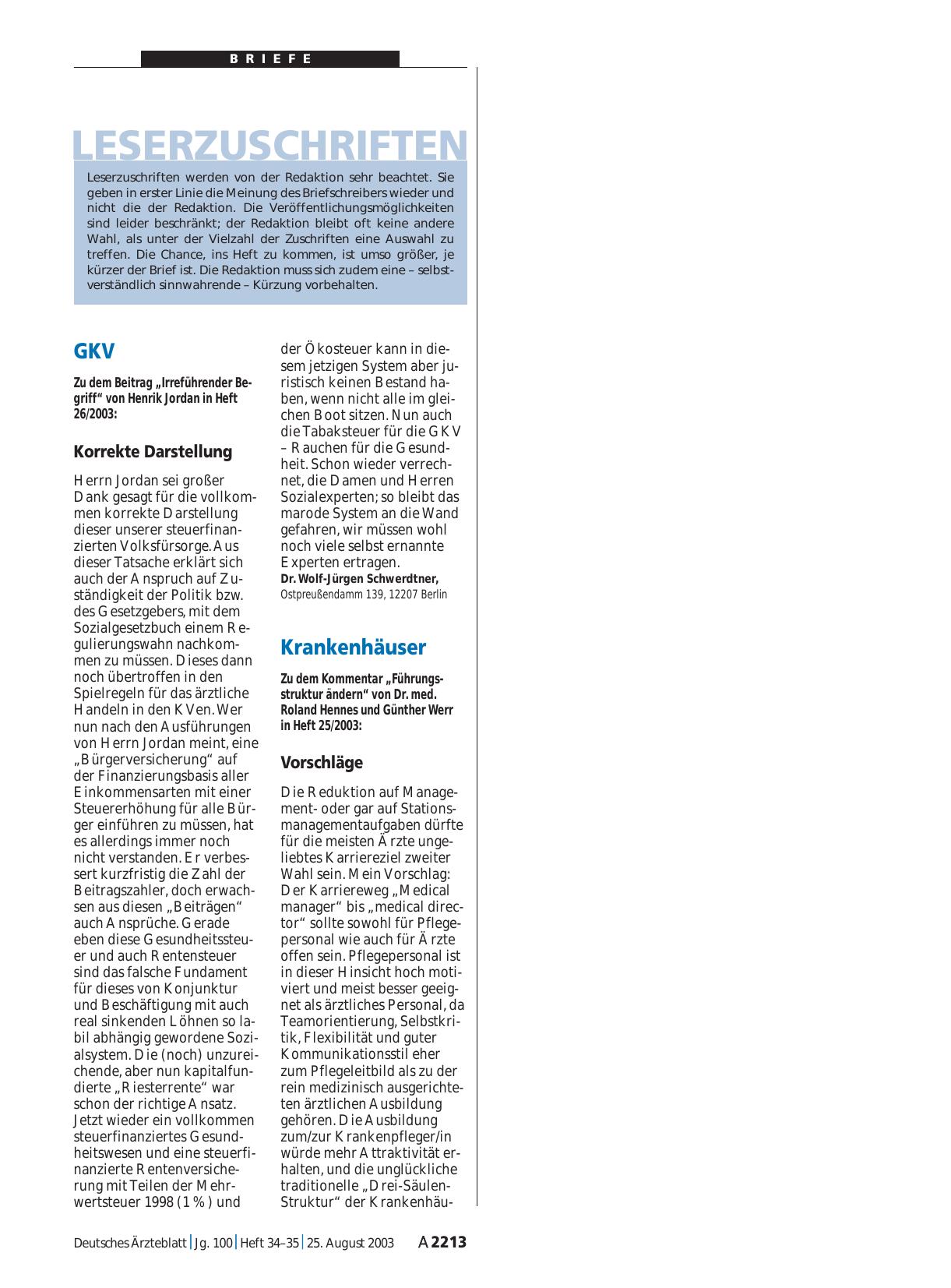 Vorschauseite 1: Krankenhäuser: Vorschläge