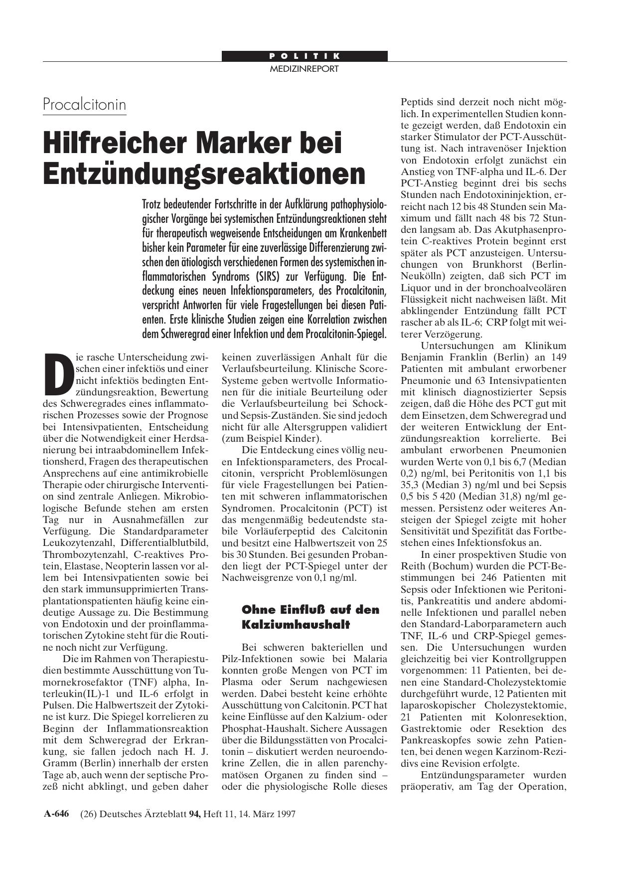 Vorschauseite 1: Procalcitonin: Hilfreicher Marker bei Entzündungsreaktionen