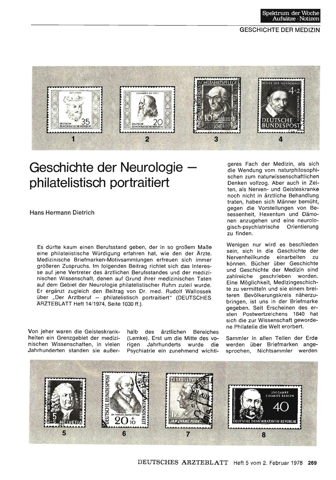Vorschauseite 1: Geschichte der Neurologie — philatelistisch portraitiert