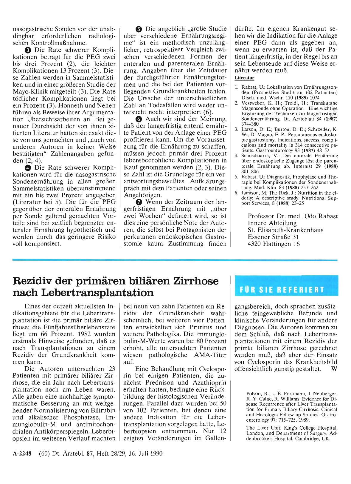 Vorschauseite 1: Rezidiv der primären biliären Zirrhose nach Lebertransplantation