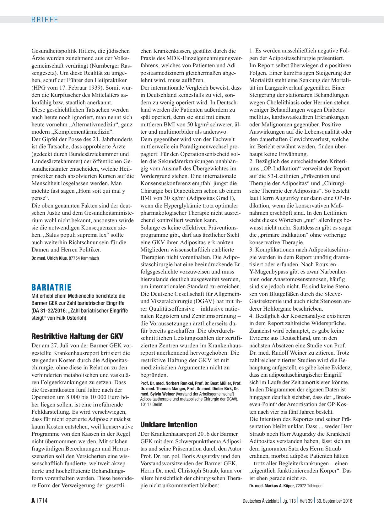 Vorschauseite 1: Bariatrie: Unklare Intention