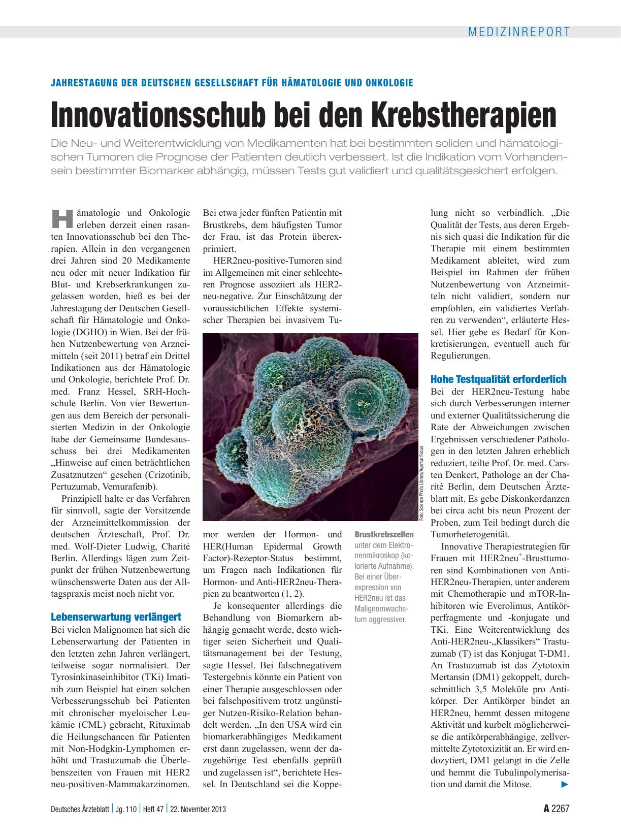 Vorschauseite 1: Jahrestagung der Deutschen Gesellschaft für Hämatologie und Onkologie: Innovationsschub bei den Krebstherapien